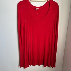 Free People Womens Red January Ribbed Scoop Neck Long Sleeve Tunic T-Shirt M